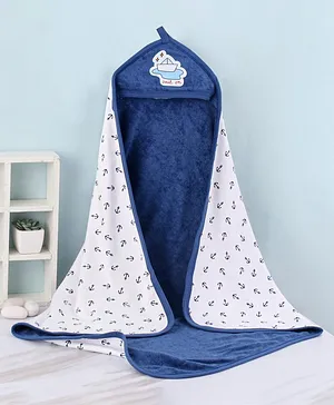 Babyhug Knit Terry Hooded Two Layer  Bath Towel with Boat Print L 76 X B 76 cm - Blue