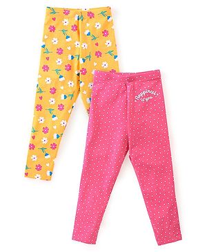 Babyhug Cotton Lycra Full Length Floral Printed Leggings Pack of 2 - Multicolour