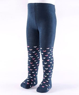 Cute Walk by Babyhug Non Terry Footed Anti Bacterial Heart Design Tights  - Navy Blue