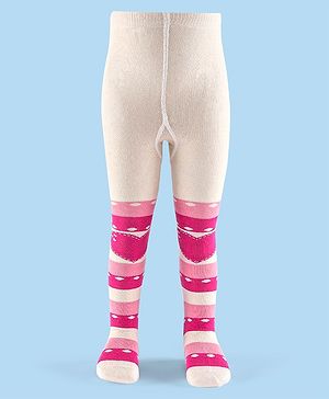 Cutewalk by Babyhug Non Terry Footed Anti Bacterial Stripes Design Tights  - White & Pink