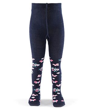 Cutewalk by Babyhug Non Terry Footed Anti Bacterial Butterfly Design Tights  - Navy Blue