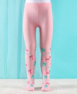 Cute Walk by Babyhug Non Terry Footed Anti Bacterial Dino Design Tights  - Pink