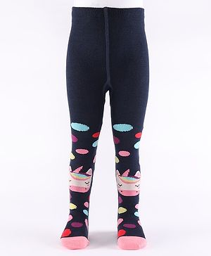 Cute Walk by Babyhug Non Terry Footed Anti Bacterial Unicorn Design Tights  - Navy Blue
