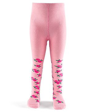 Cutewalk by Babyhug Non Terry Footed Anti Bacterial Floral Design Tights  - Pink