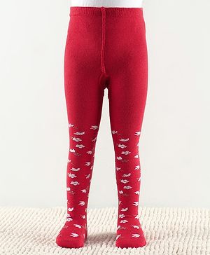 Cute Walk by Babyhug Anti Bacterial Tights Floral Design - Red