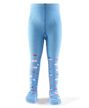Cutewalk by Babyhug Non Terry Footed Anti Bacterial Floral Design Tights  - Blue