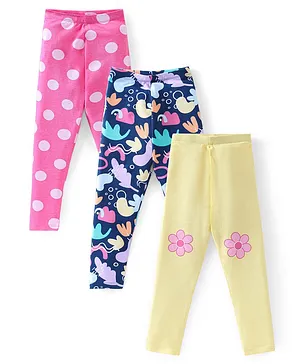 Babyhug Cotton Lycra Full Length Polka Dots & Floral Printed Leggings - Multicolour