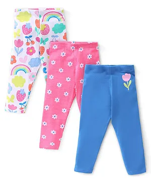 Babyhug Cotton Lycra Full Length Floral Printed Leggings  Pack of 3 - Blue & Pink