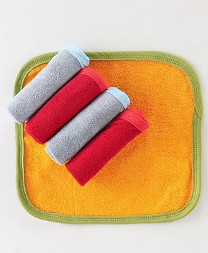 OHMS Cotton Terry Knit Solid Color Hand & Face Towel Pack of 5 - Yellow Red & Grey