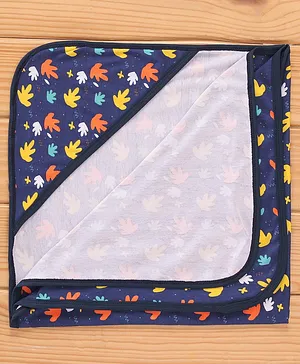 OHMS Interlock Cotton Hooded Wrapper Leaves Print L 75 x B 75 cm - Blue