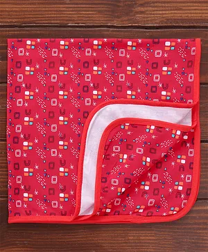 OHMS Interlock Cotton Hooded Wrapper Square Print L 75 x B 75 cm -Red