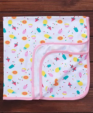 OHMS Interlock Cotton Hooded Wrapper Pineapple Print L 75 x B 75 cm -Pink
