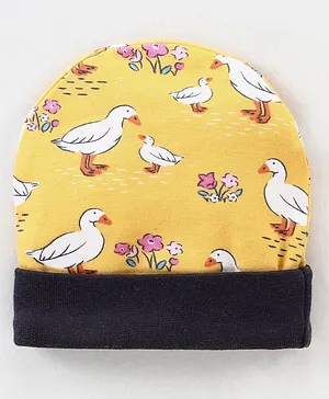 OHMS Cotton Knit Interlock Bird Printed Cap Yellow - Diameter 9 cm