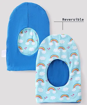 OHMS Cotton Knit Interlock Rainbow Printed Reversible Monkey Cap Blue - Diameter 11.5 cm