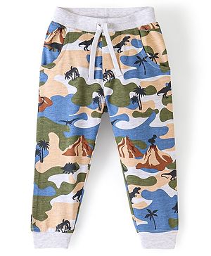 Babyhug Cotton Looper Knit Full Length Volcano Print Lounge Pant - Multicolour