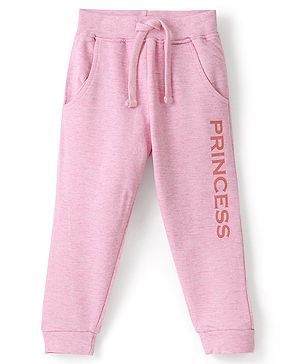 Babyhug Cotton Looper Knit Full Length Track Pant Text Print - Pink