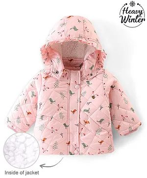 Babyoye Woven Full Sleeves Hooded Jacket With Floral Print - Pink