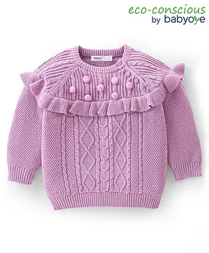 Babyoye 100% Cotton Eco Conscious Full Sleeves Sweater Cable Knit Design-Purple