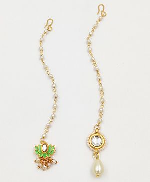 Lime By Manika Set Of 2  Lotus & Kundan Maang Teeka Set  - Green Off White