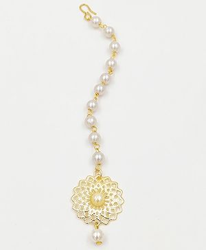 Lime By Manika Flower Embellished  Pearl Detailed Maang Teeka - Gold