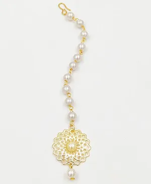 Lime By Manika Flower Embellished  Pearl Detailed Maang Teeka - Gold