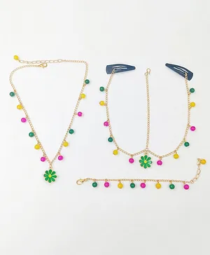 Lime By Manika Daffodil Charmed Embellished Necklace Bracelet & Head Chain - Multi Colour