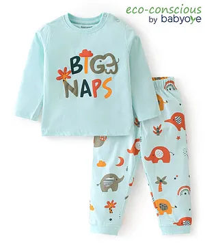 Babyoye 100% Cotton With Antibacterial Finish Nightsuit With Text Print - Blue