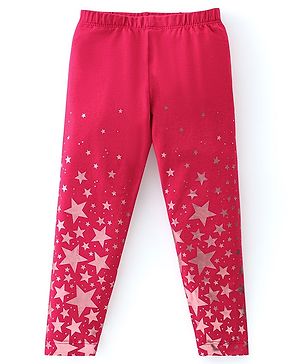 Babyhug Cotton Lycra Knit Full Length Starts Printed Leggings - Red