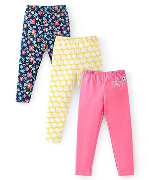 Babyhug Cotton Lycra Full Length Leggings Floral Print Pack of 3 - Multicolor