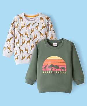 Babyhug Cotton Knit Full Sleeves Graphics Printed Sweatshirts Pack of 2 - Grey & Green