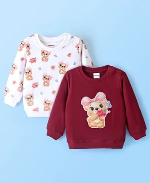 Babyhug Cotton Knit Full Sleeves Sweatshirts with Graphics Print Pack of 2 - White & Maroon