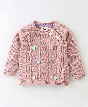 Yellow Apple Acrylic Full Sleeves Cable Knitted Pullover -  Peach