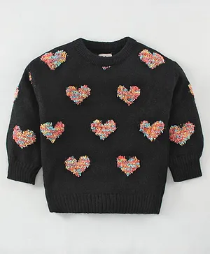 Yellow Apple Woolen  Full Sleeves Pullovers with Heart Design -  Black