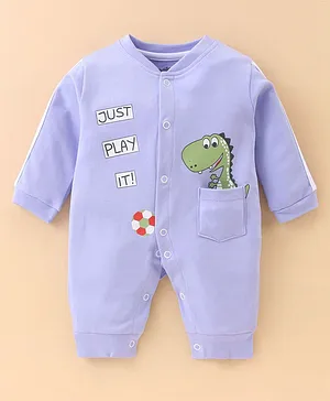 Mini Taurus Cotton Knit Full Sleeves Romper Dino Print - Lavender