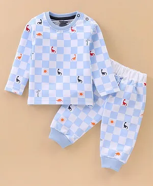 Mini Taurus Cotton Full Sleeves Night Suits With Checks - Blue