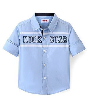 Babyhug Cotton Woven Full Sleeves Text Printed Shirt - Blue
