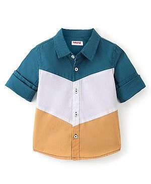Babyhug Cotton Woven Full Sleeve Cut & Sew Shirt Solid Colour - Green White & Brown