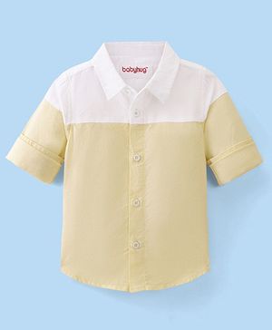 Babyhug 100% Cotton Woven Full Sleeve Regular Collar Solid Oxford Shirt - Yellow & White