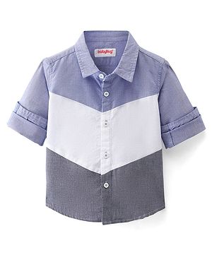 Babyhug Cotton Woven Full sleeves Shirt Oxford Cut & Sew Solid Color - White & Blue