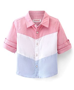 Babyhug Cotton Woven Full sleeves Shirt Oxford Cut & Sew Solid Color - Pink White & Blue