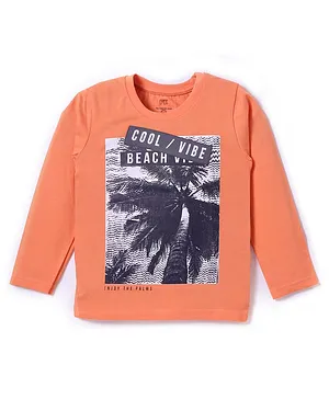 Forever Kids Full Sleeves Cool Vibe Text Graphic Printed Tee - Orange