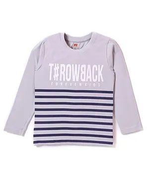 Forever Kids Full Sleeves Striped  Graphic Tee - Grey