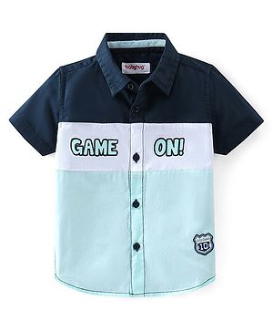 Babyhug Cotton Knit Half Sleeves Regular Collar Text Printed Cut & Sew Shirt - Blue