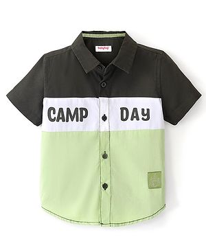 Babyhug Cotton Woven Half Sleeves Shirt Cut & Sew - White Black & Green