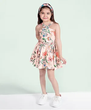 Naughty Ninos Sleeveless All Over Forest Flowers Printed Fit & Flare Dress - Pink