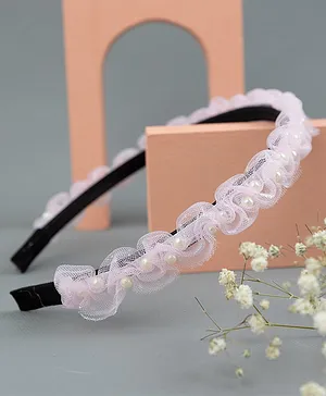 Knotty Ribbons Faux Pearl Embellished Hair Band - Light Pink