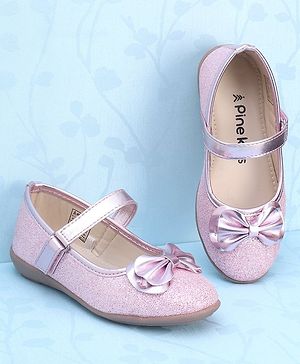Pine Kids Ballerinas with Velcro Closure & Bow Applique - Pink