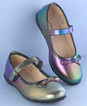 Pine Kids Ballerinas  with Velcro Closure & Bow Applique - Blue