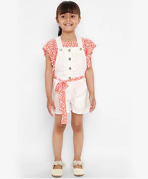 Nauti Nati Half Sleeves Printed Top with Dungaree - White