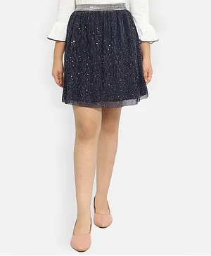 Natilene Self Design Above Knee Length  Flared Skirt- Navy Blue